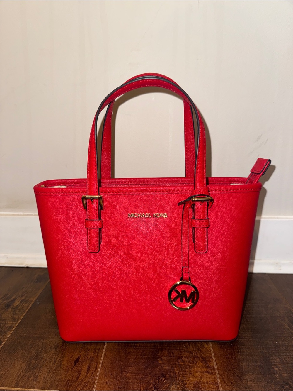 Michael Kors Jet Set Travel Extra-Small Saffiano Leather Top-Zip Tote Red
